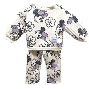 Disney Minnie Mouse Girls Sweatsuit  Set SIZE 2T Cream & Purple Fleece